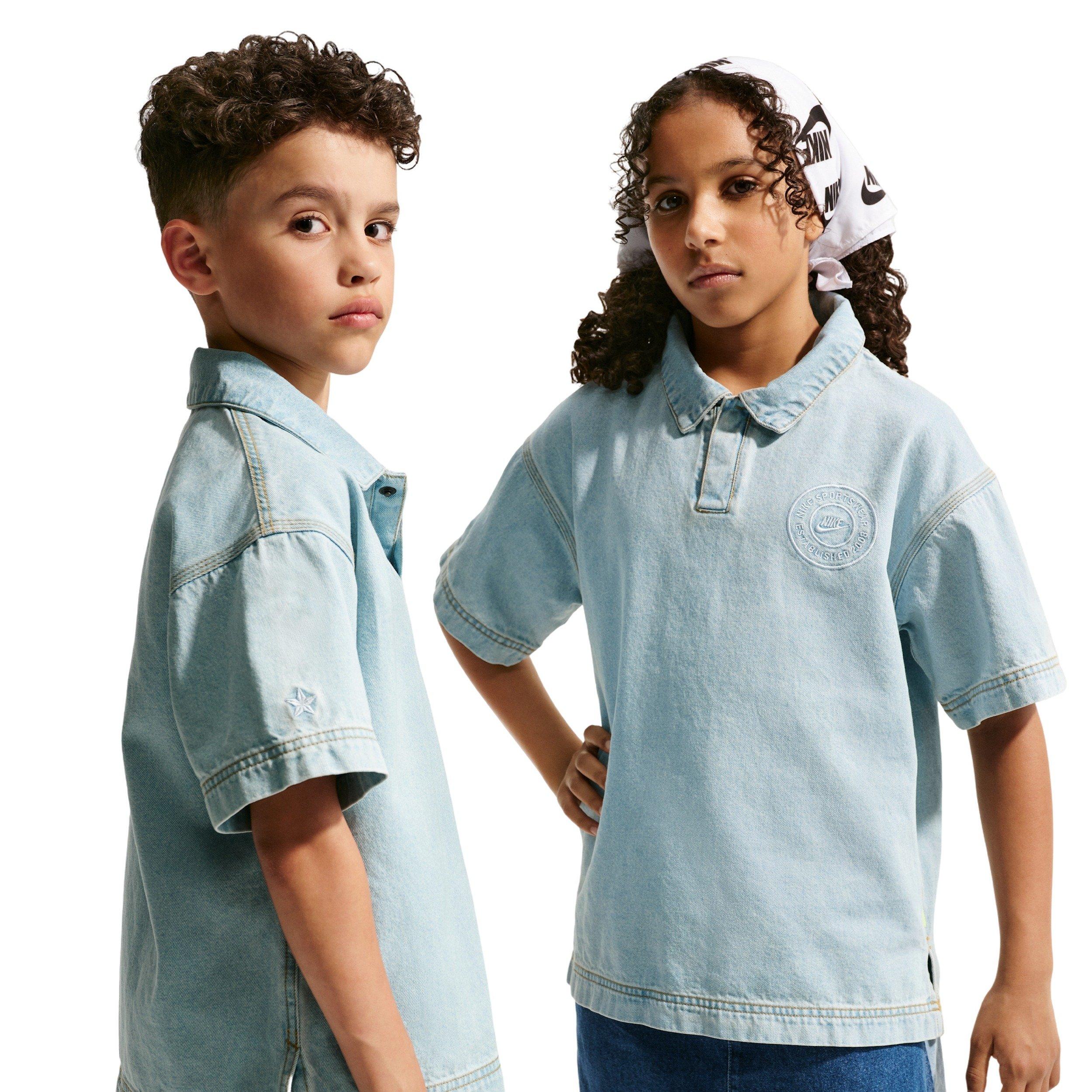 Nike Big Kids' Sportswear Collection Denim Short-Sleeve Polo - Lt Blue - LT BLUE DENIM